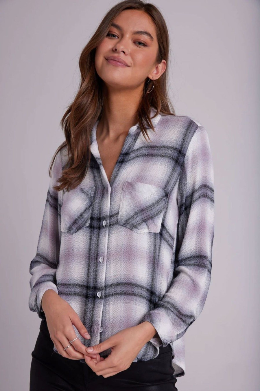 Women Bella Dahl Shirts & Blouses | Two Pocket Button Down Shirt Mauve Rose Plaid