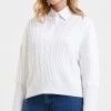 Women French Connection Sweaters | Babysoft Cable V Neck Jumper Winter White