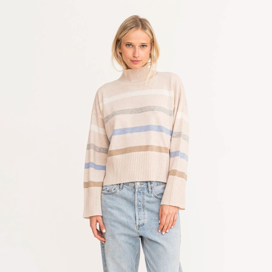 Women Kerri Rosenthal Sweaters | Marlow Mock Neck Stripe Sweater Pluto