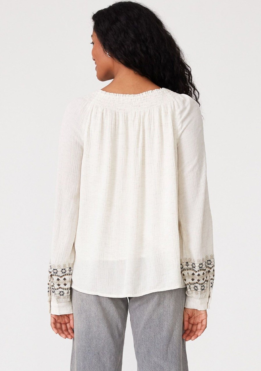 Women Anna Rae Shirts & Blouses | Rayna Embroidered Top Natural