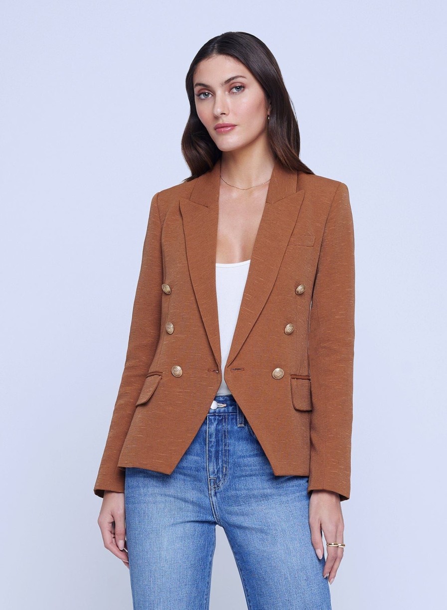 Women L'AGENCE Blazers | Kenzie Double Breasted Blazer Fawn/Ivory Lg Horse