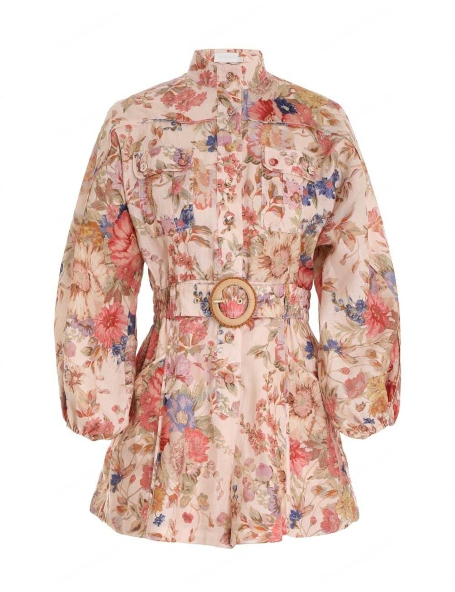 Women Zimmermann | August Panelled Playsuit Cream Floral