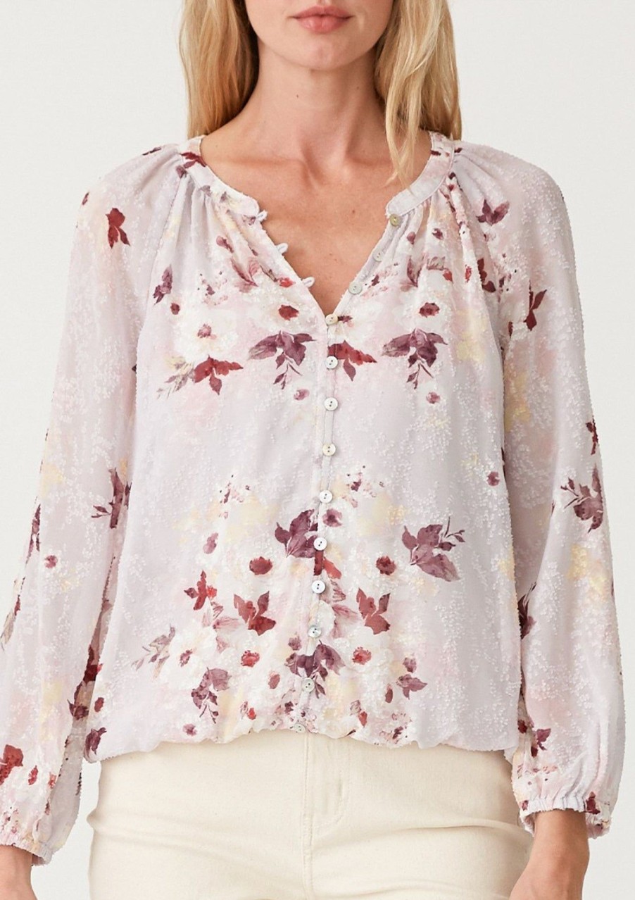 Women Anna Rae Shirts & Blouses | Jenni Floral Blouse Dusty Blush/Wine