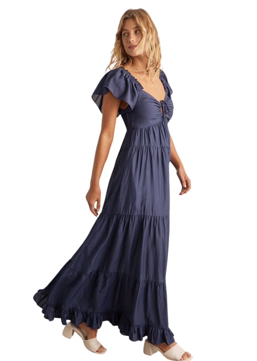 Women Anna Rae Wedding Guest | Gemma Smocked Maxi Dress Navy