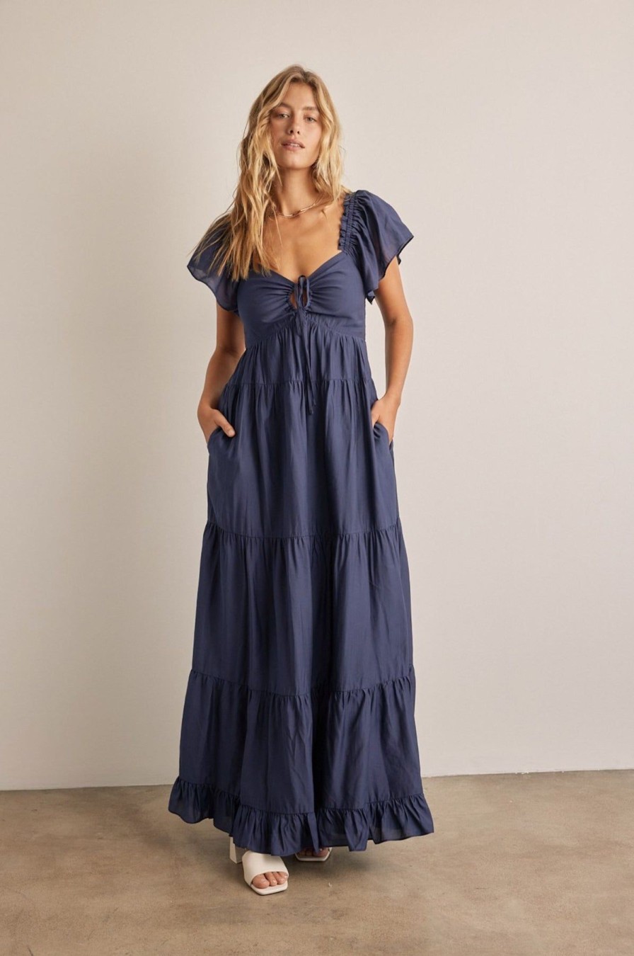 Women Anna Rae Wedding Guest | Gemma Smocked Maxi Dress Navy