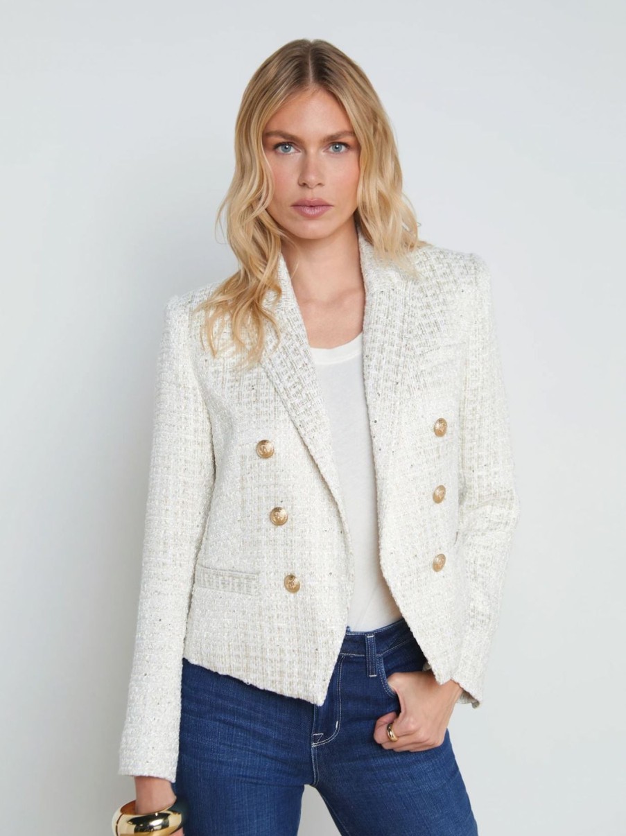 Women L'AGENCE Blazers | Brooke Blazer Ivory/Gold