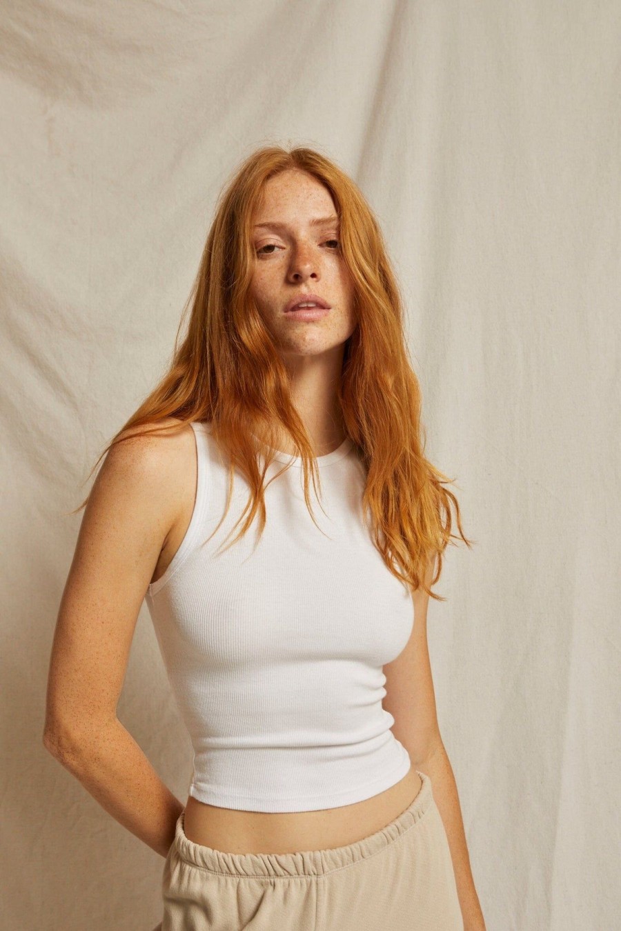 Women Perfect White Tee Tees & Tanks | Gigi High Neck Cropped Ribbed Tank White