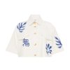 Women Aje. Shirts & Blouses | Esprit Embroidered Crop Top Ivory Blue