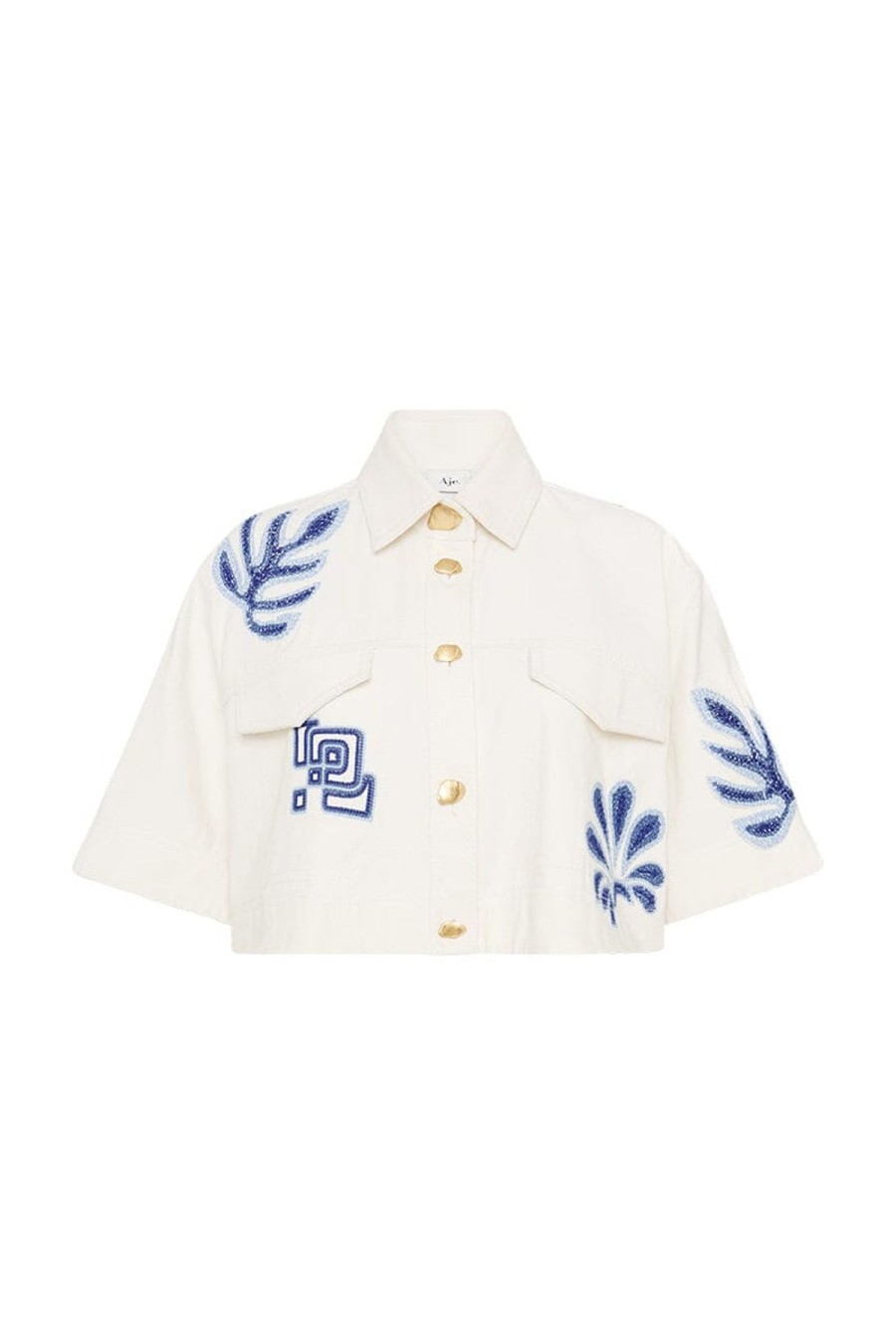 Women Aje. Shirts & Blouses | Esprit Embroidered Crop Top Ivory Blue