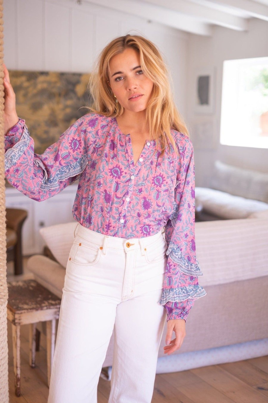 Women BELL by Alicia Bell Shirts & Blouses | Callie Blouse Pink Purple Floral