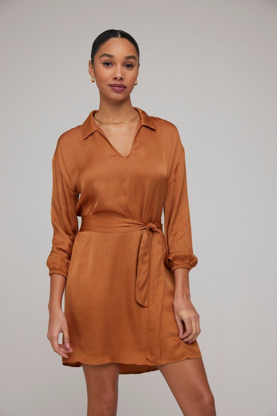 Women Bella Dahl Mini | Elastic Waist Tunic Dress Tawny Copper