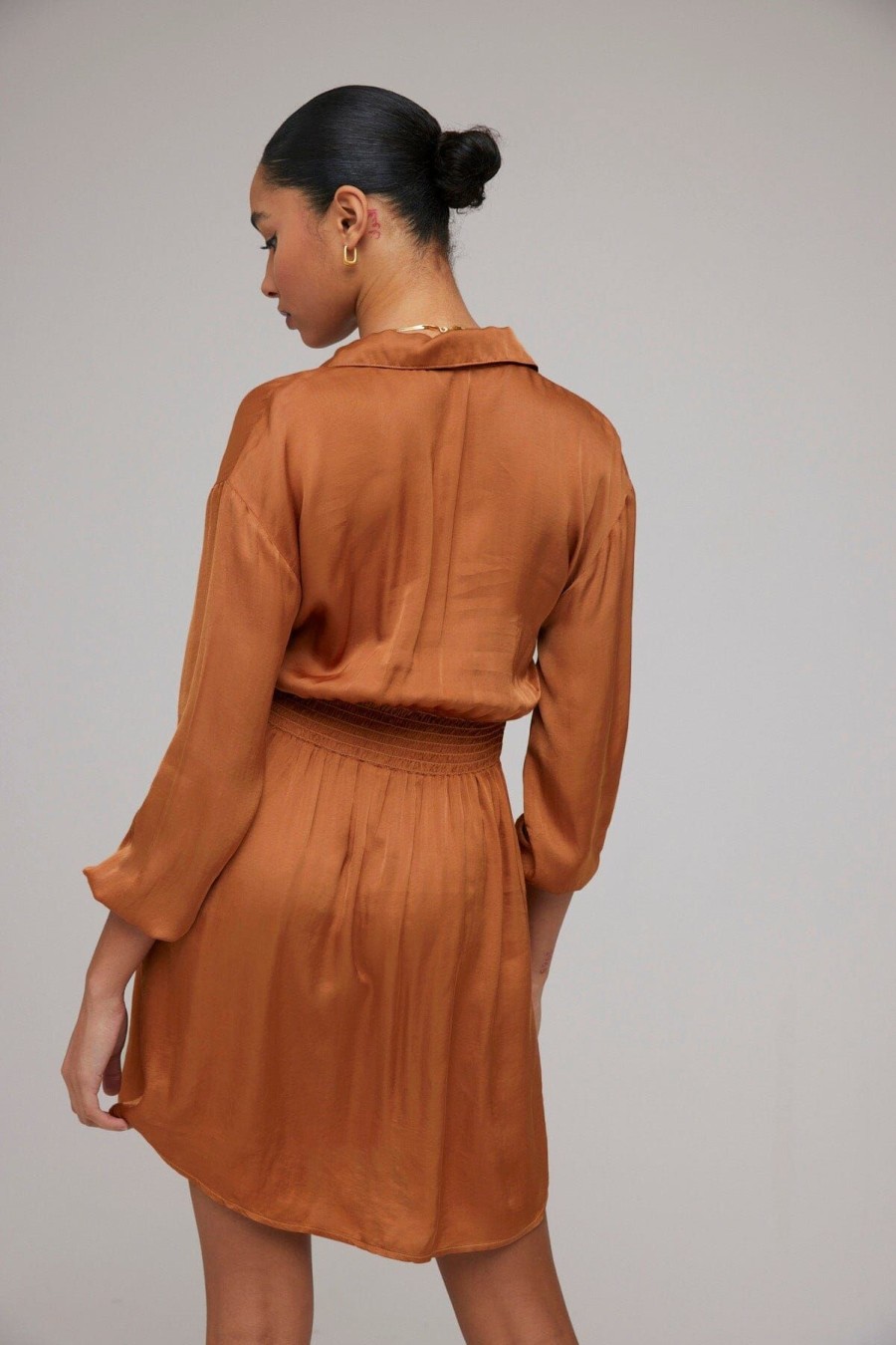 Women Bella Dahl Mini | Elastic Waist Tunic Dress Tawny Copper