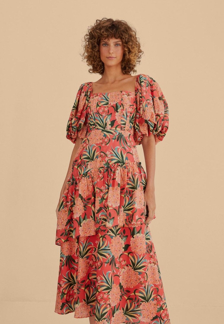 Women FARM Rio Vacation | Pineapple Bloom Midi Dress Red