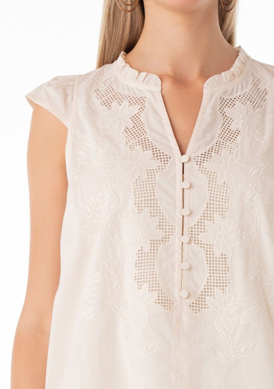 Women Anna Rae Shirts & Blouses | Catalina Embroidered Top Natural