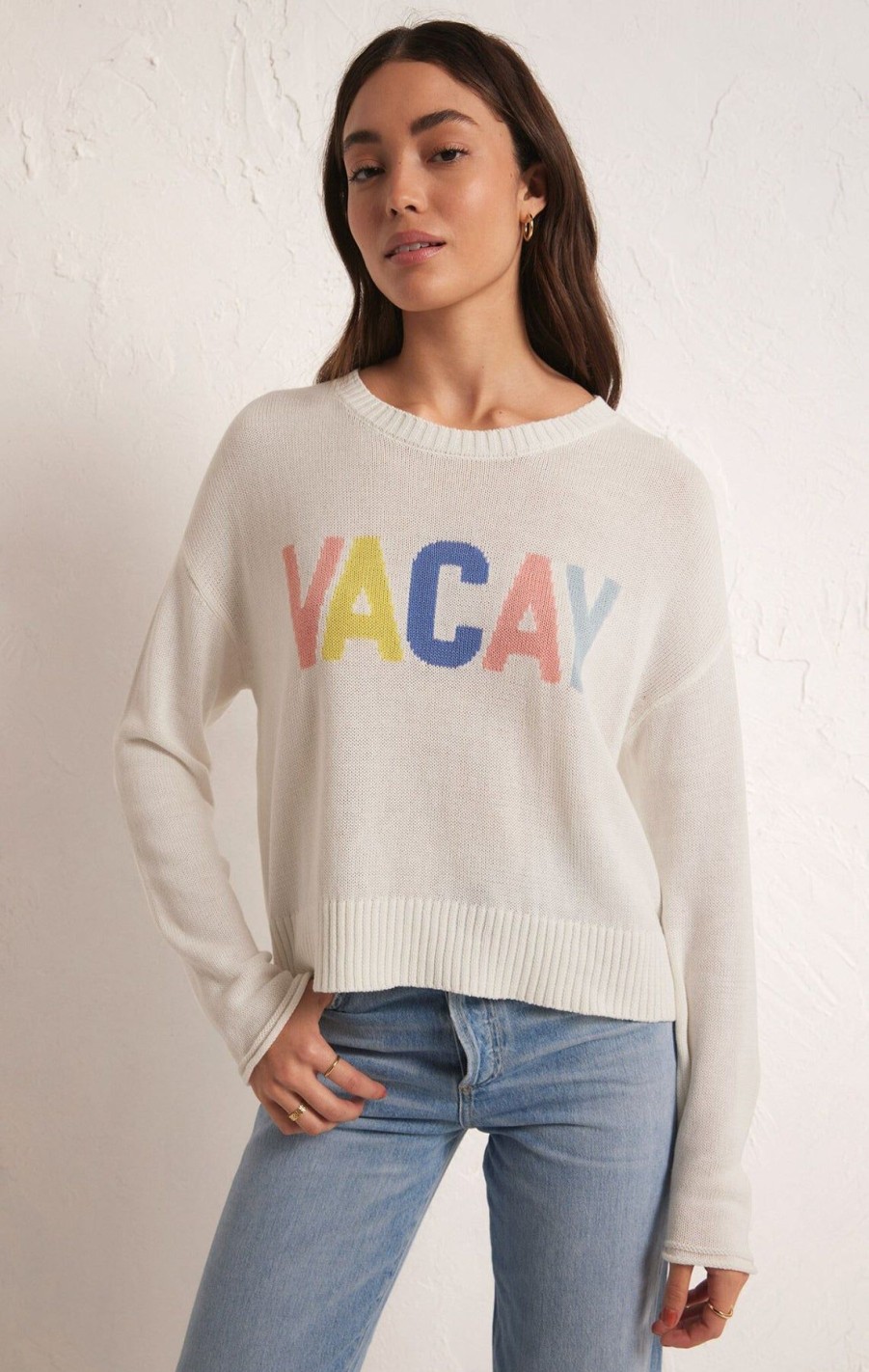 Women Z Supply Sweaters | Sienna Vacay Sweater White