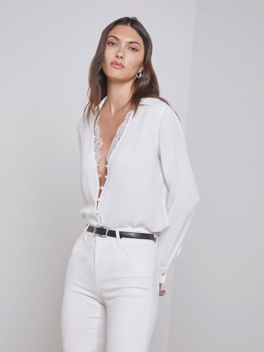 Women L'AGENCE Shirts & Blouses | Kori Lace Trim Blouse White