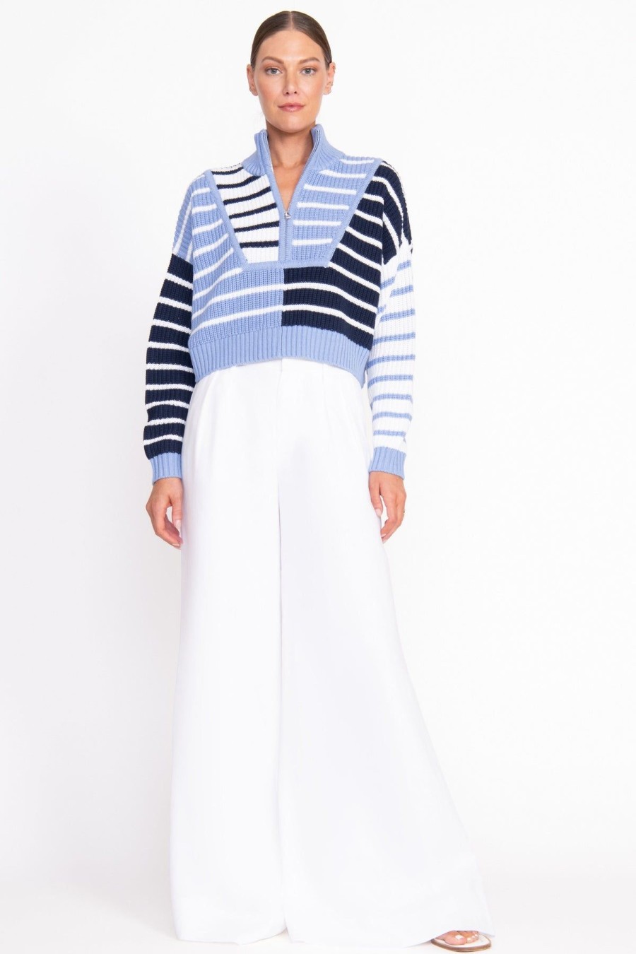 Women STAUD Sweaters | Cropped Hampton Sweater Adriatic Stripe