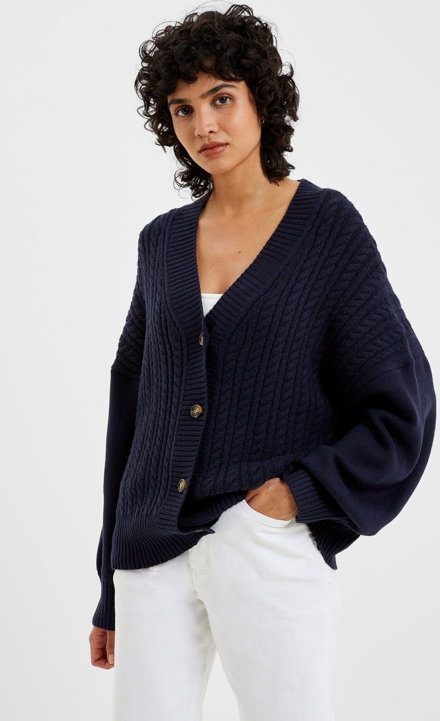 Women French Connection Sweaters | Babysoft Cable Knit Cardigan Duchess Blue