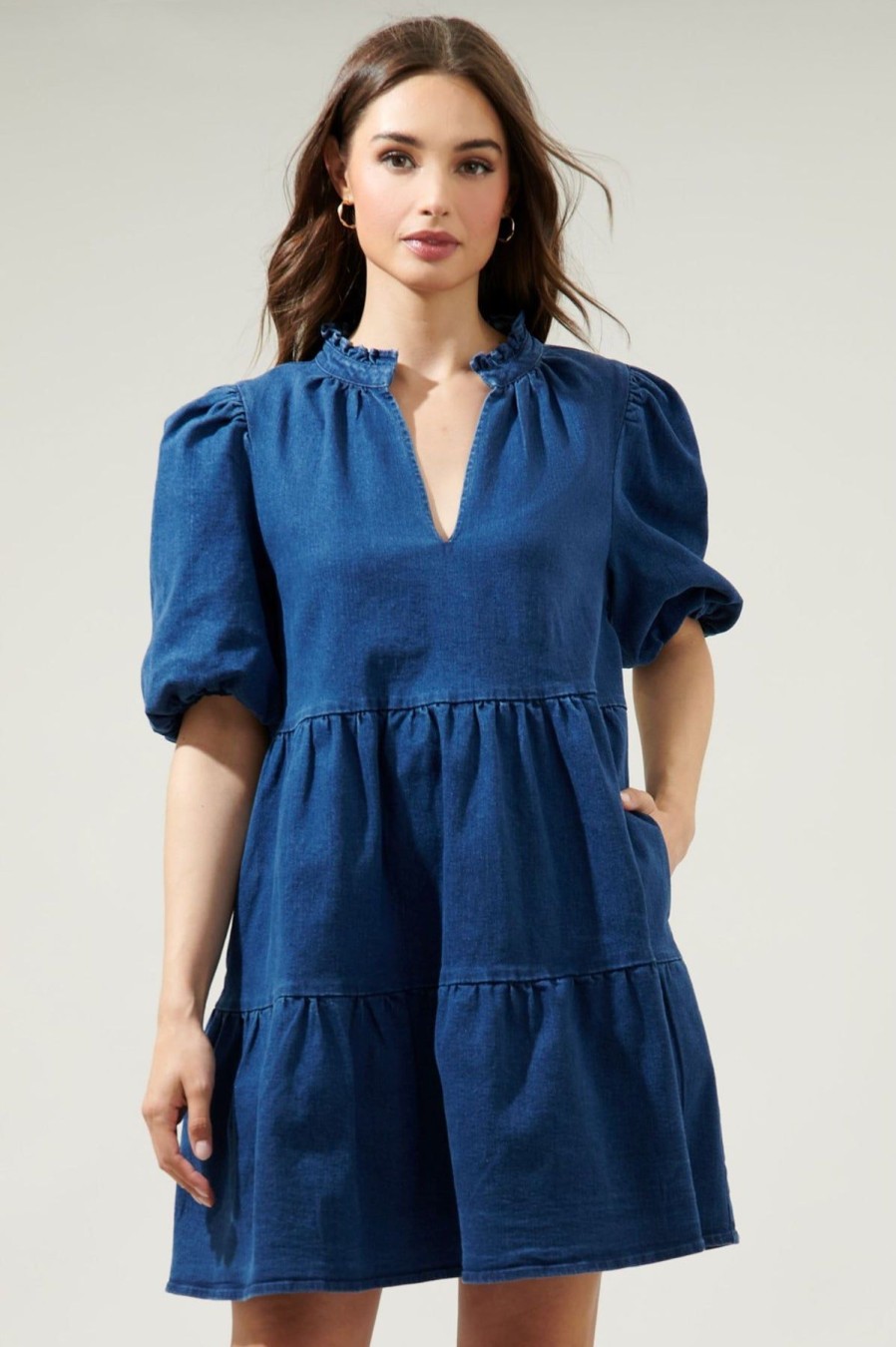 Women Anna Rae Vacation | Holly Babydoll Dress Mid Blue