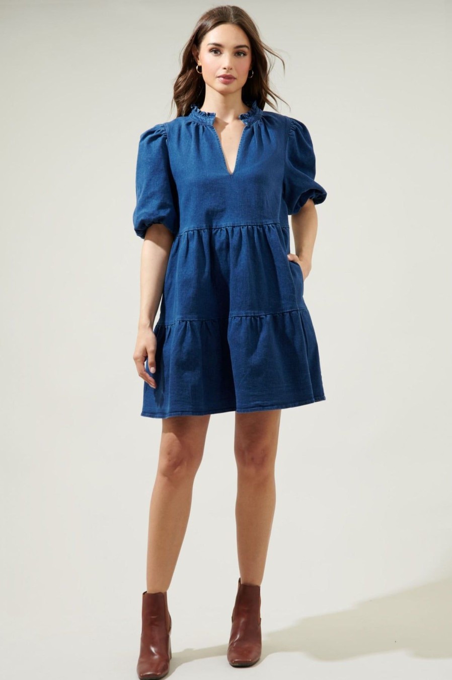 Women Anna Rae Vacation | Holly Babydoll Dress Mid Blue