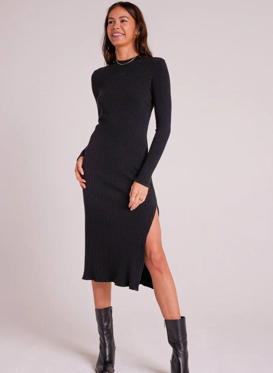 Women Bella Dahl Midi & Maxi | Mock Neck Midi Knit Dress Black