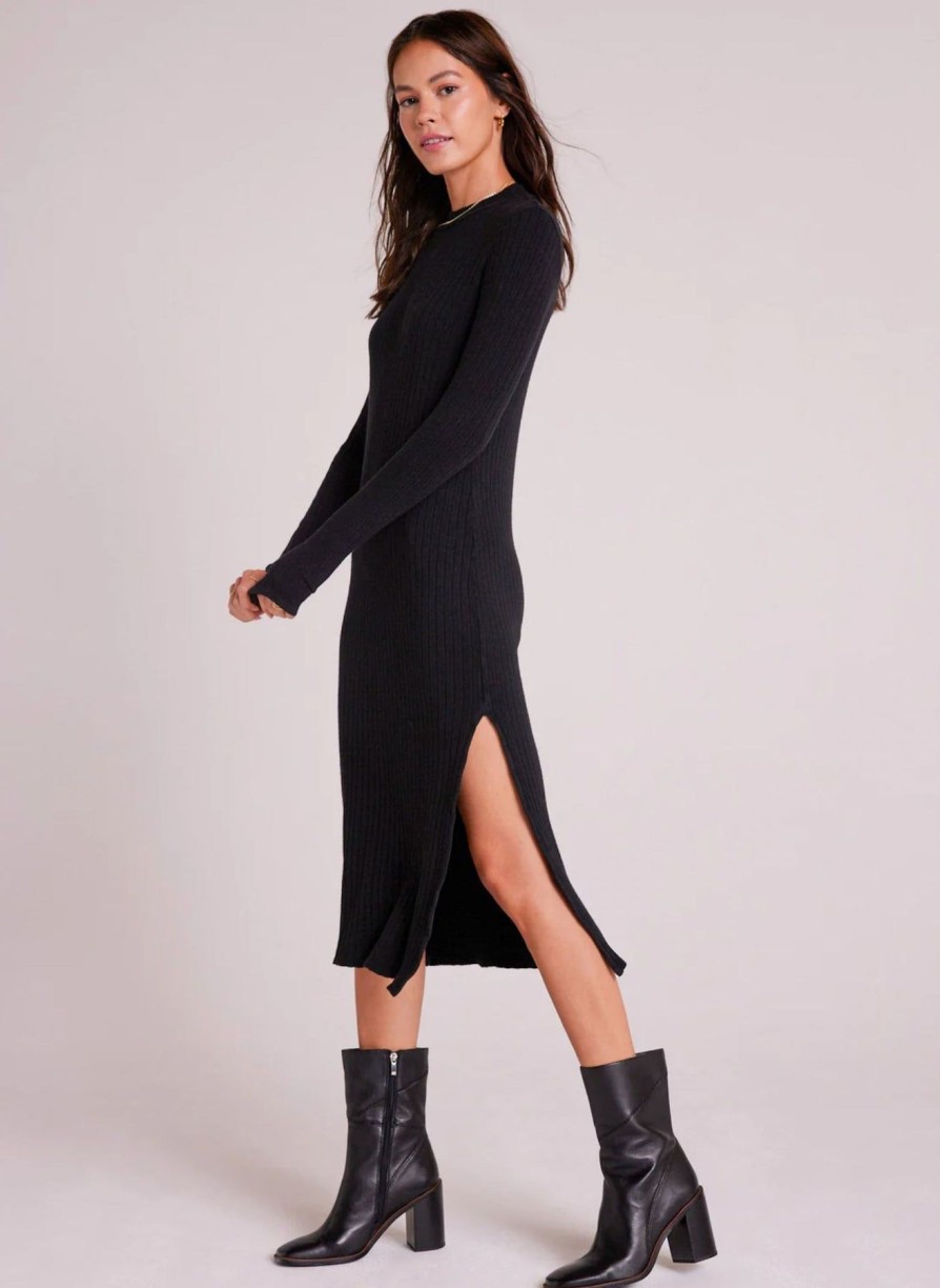 Women Bella Dahl Midi & Maxi | Mock Neck Midi Knit Dress Black