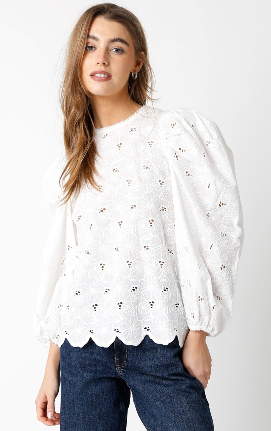 Women Kendall Lane Shirts & Blouses | Leslie Eyelet Top White