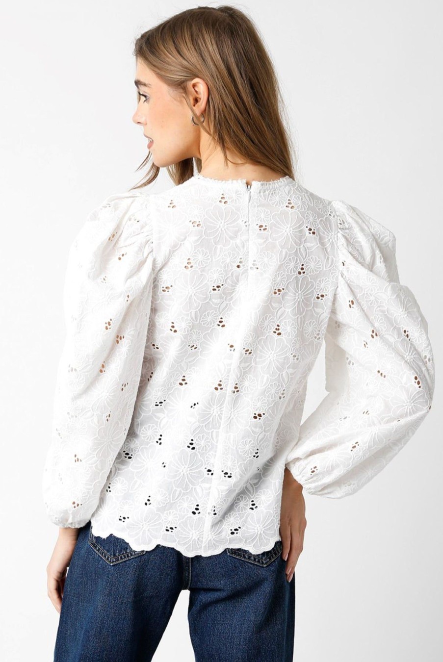 Women Kendall Lane Shirts & Blouses | Leslie Eyelet Top White