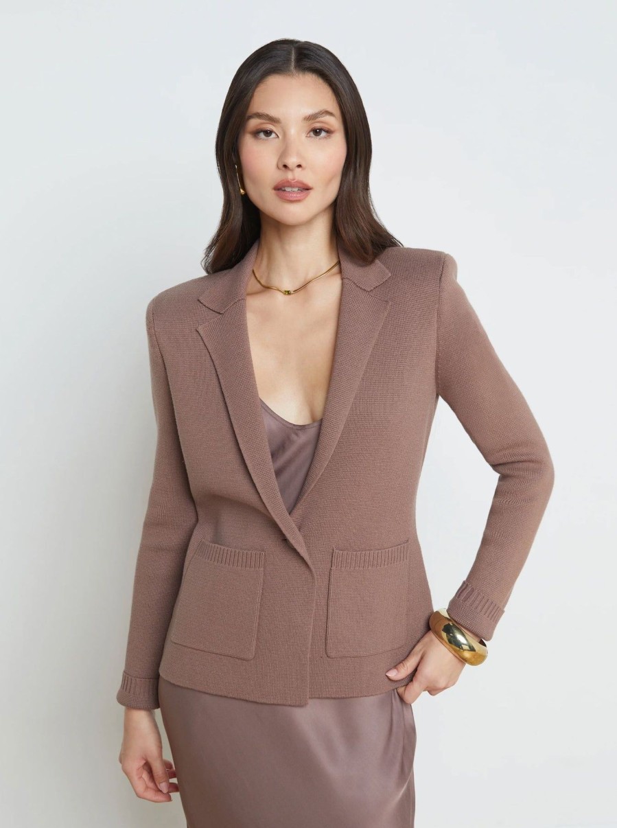 Women L'AGENCE Blazers | Lacey Knit Blazer Deep Taupe