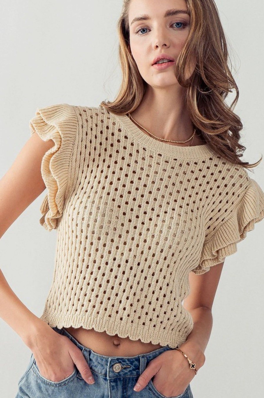 Women Kendall Lane Shirts & Blouses | Layla Crochet Top Tan