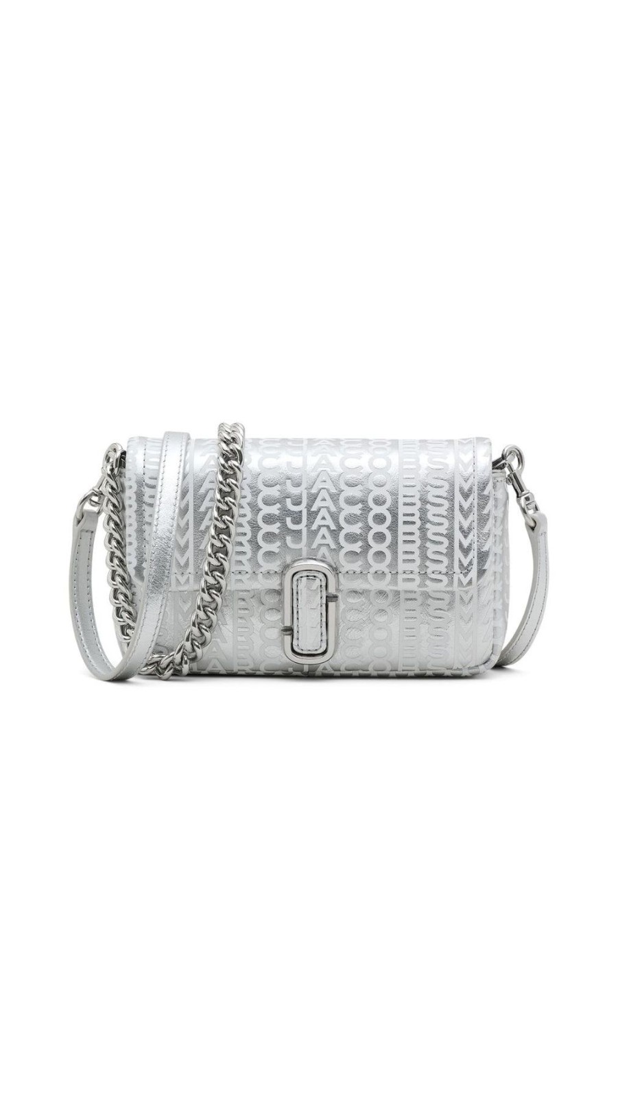 Women Marc Jacobs Handbags | The Monogram Metallic Leather J Marc Mini Bag Silver/White