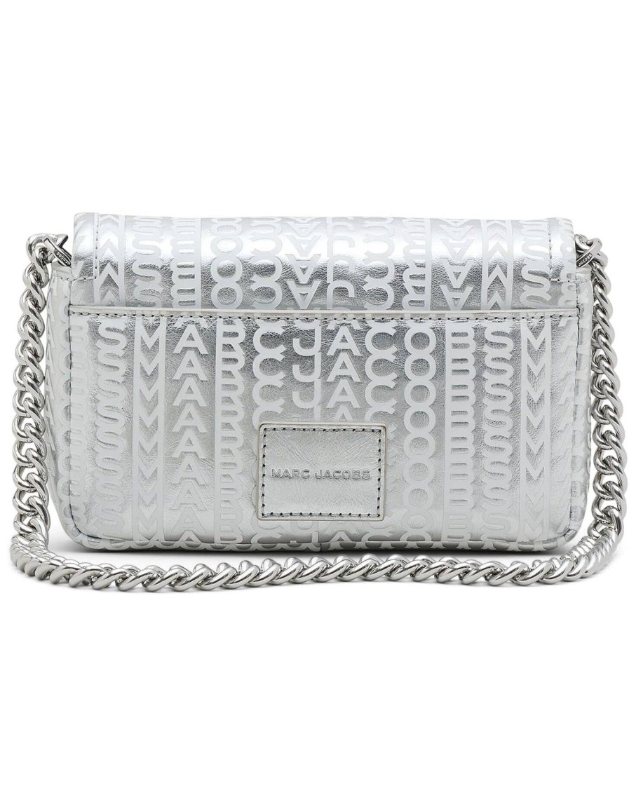 Women Marc Jacobs Handbags | The Monogram Metallic Leather J Marc Mini Bag Silver/White