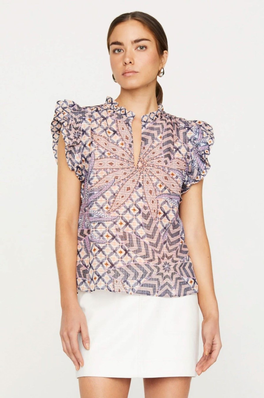 Women Marie Oliver Shirts & Blouses | Merrit Top Anise Lattice