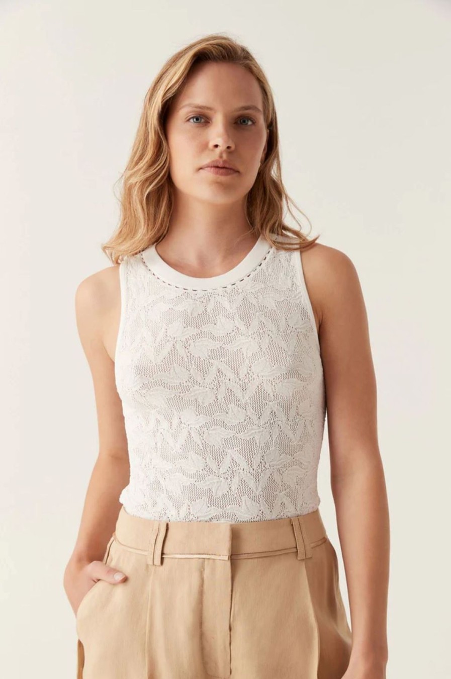 Women Aje. Shirts & Blouses | Irie Lace Knit Tank Ivory