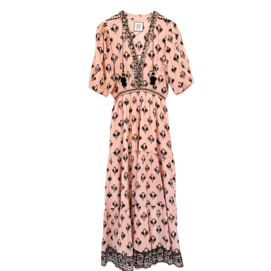 Women BELL by Alicia Bell Midi & Maxi | Pippa Maxi Dress Peach Black Print