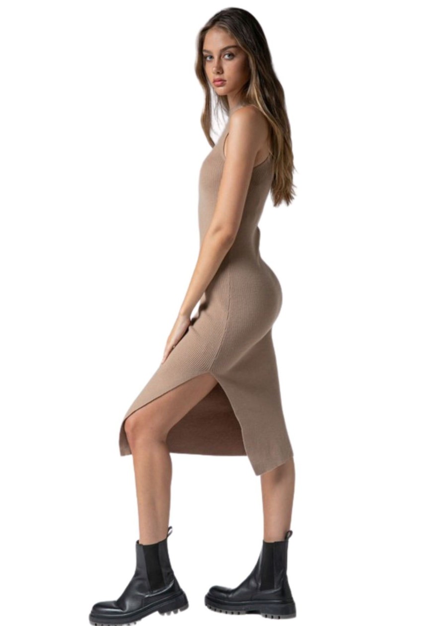 Women Kendall Lane Casual | Cassie Mock Neck Dress Taupe