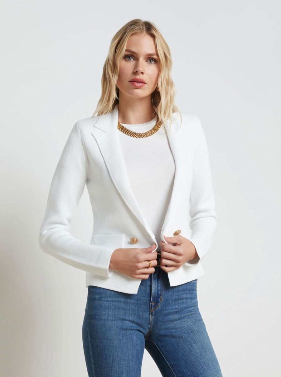 Women L'AGENCE Blazers | Sofia Knit Blazer White