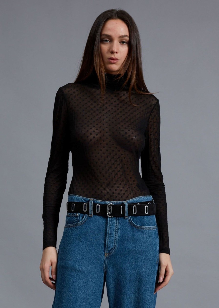 Women Rag & Bone Shirts & Blouses | Valencia Polka Dot Turtleneck Black