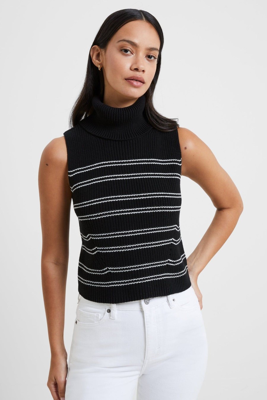 Women French Connection Sweaters | Mozart Sleeveless Jumper Black White