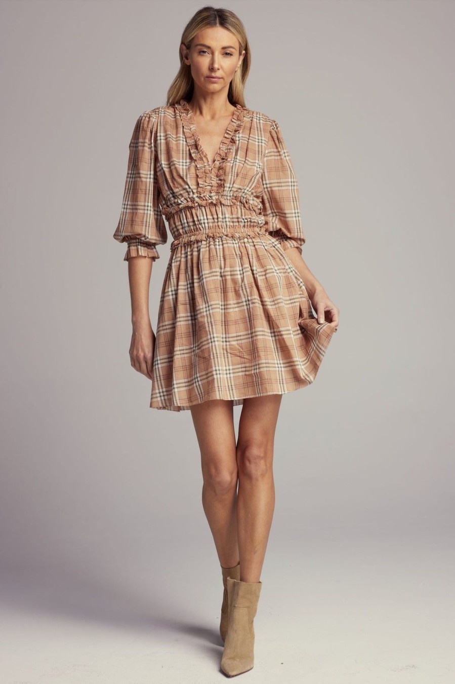 Women We Are Sundays Mini | Maisie Dress Tannin Plaid