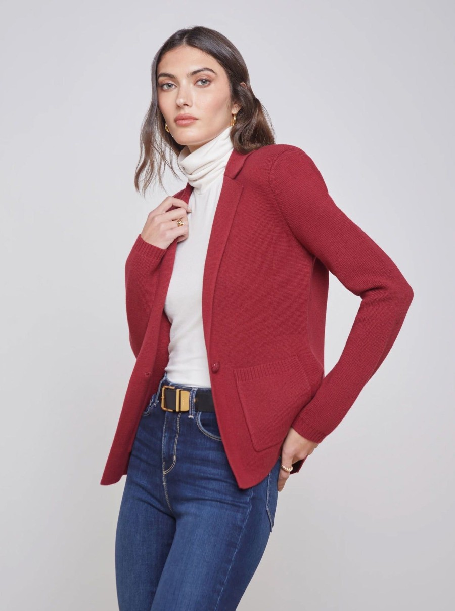 Women L'AGENCE Blazers | Lacey Knit Blazer Dark Bordeaux