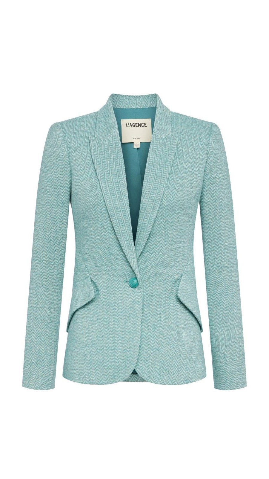 Women L'AGENCE Blazers | Chamberlain Blazer Green Herringbone