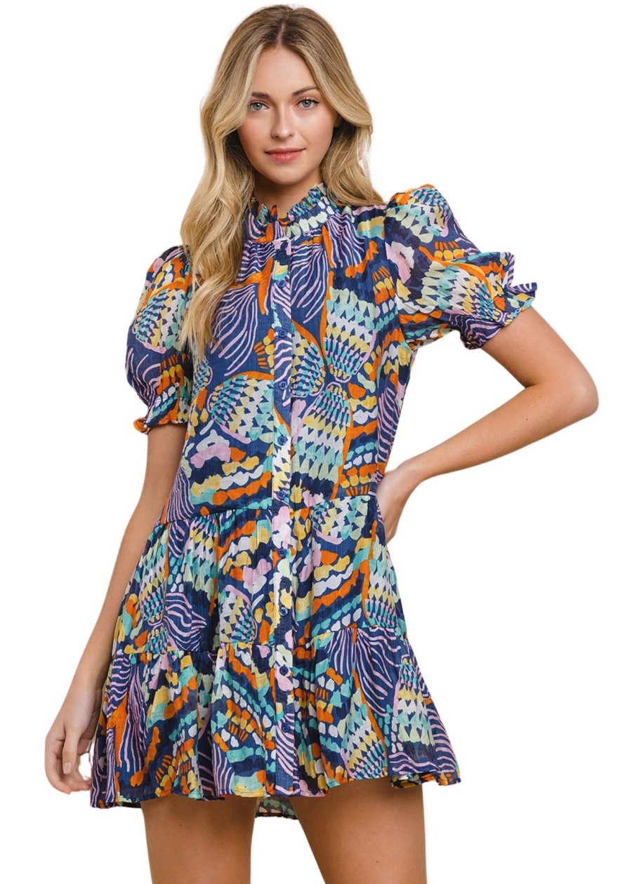 Women Anna Rae Vacation | Ava Abstract Mini Dress Blue