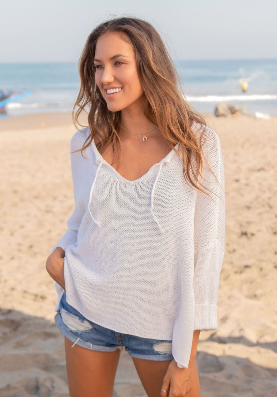 Women Wooden Ships Sweaters | Cove Split Collar Top Cotton Breaker White