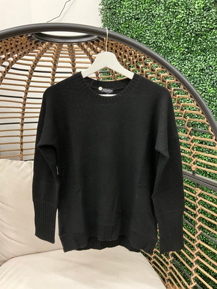 Women Estheme Cashmere Sweaters | Round Neck Sweater Noir