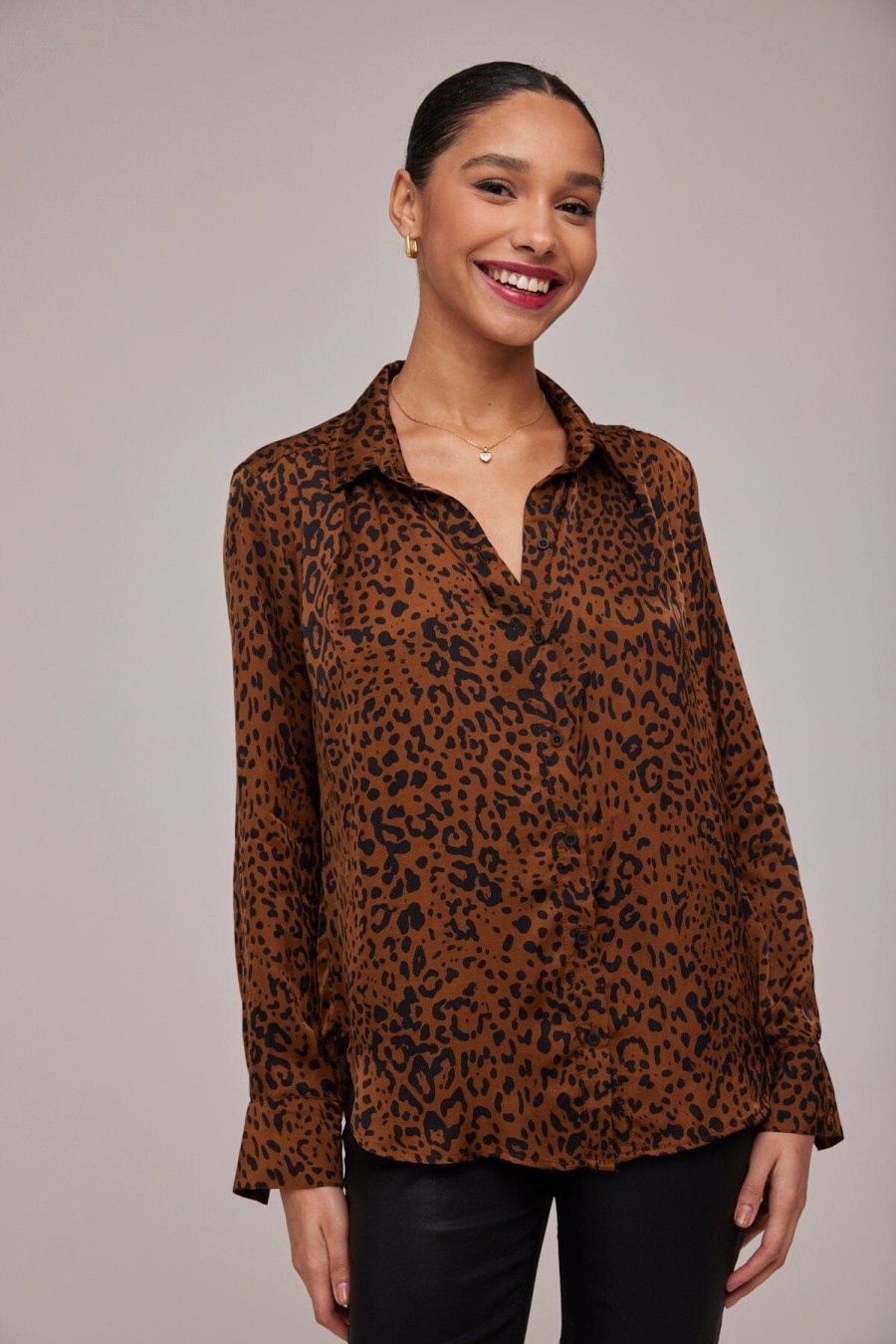 Women Bella Dahl Shirts & Blouses | Pleated Button Down Shirt Gold Spots Print