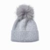 Women Uniquities Hats | Basic Ribbed Knit Pom Pom Beanie Light Grey