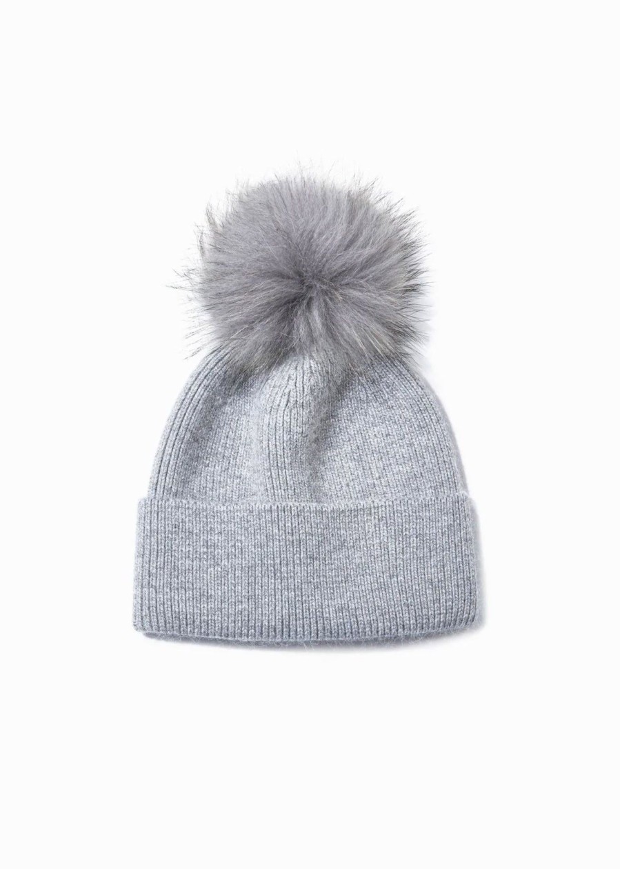 Women Uniquities Hats | Basic Ribbed Knit Pom Pom Beanie Light Grey