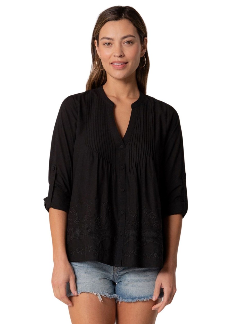 Women Anna Rae Shirts & Blouses | Catnis Pintuck Top Black