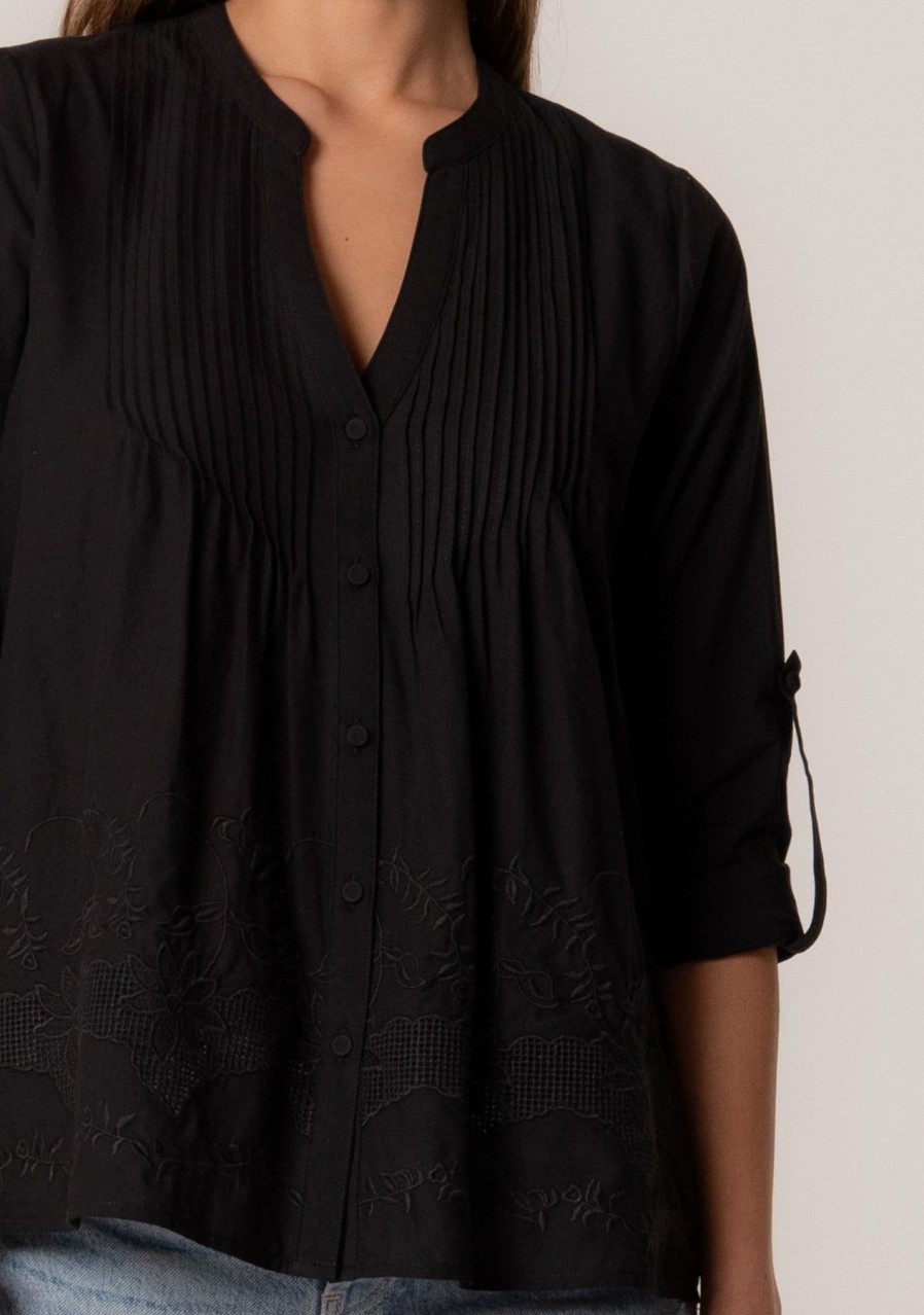 Women Anna Rae Shirts & Blouses | Catnis Pintuck Top Black